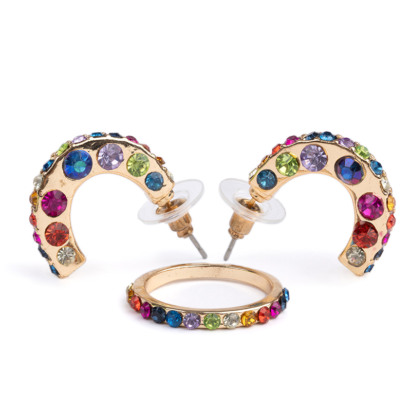 Great pretenders boutique chic rockin rhinestone earrings & ring set image number null