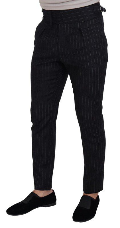 Black wool striped chino pants-null