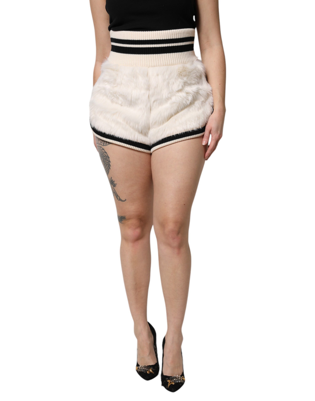 White faux fur high waisted hot pants short-null