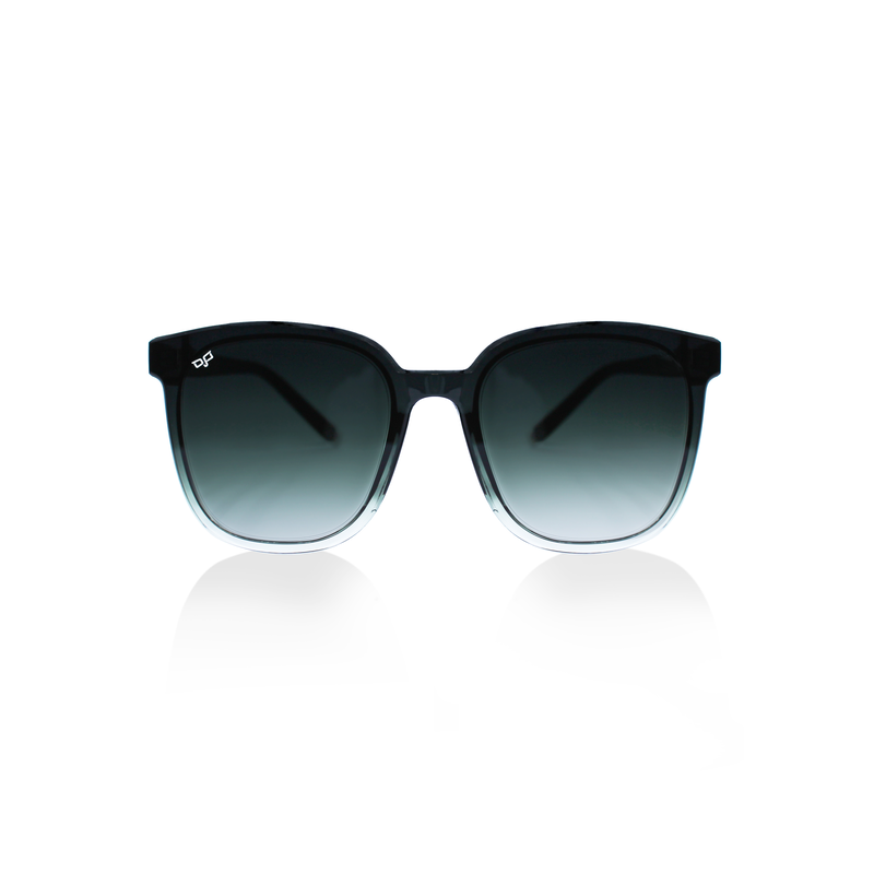 OJO everyday sunglasses shield square shine black frame and temples with gradient grey green lenses-null