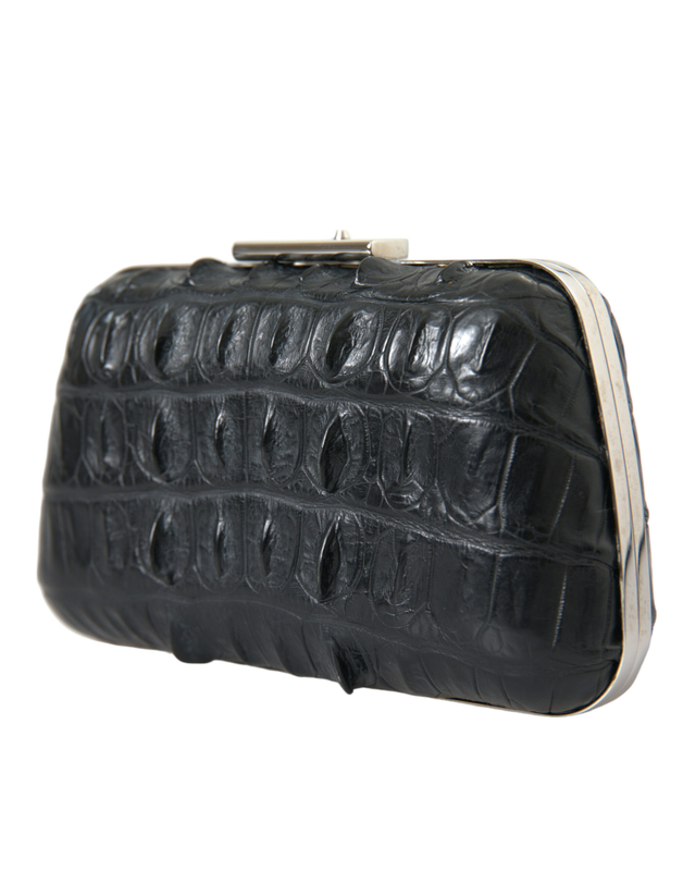Black exotic skin leather shoulder crossbody box clutch bag-null