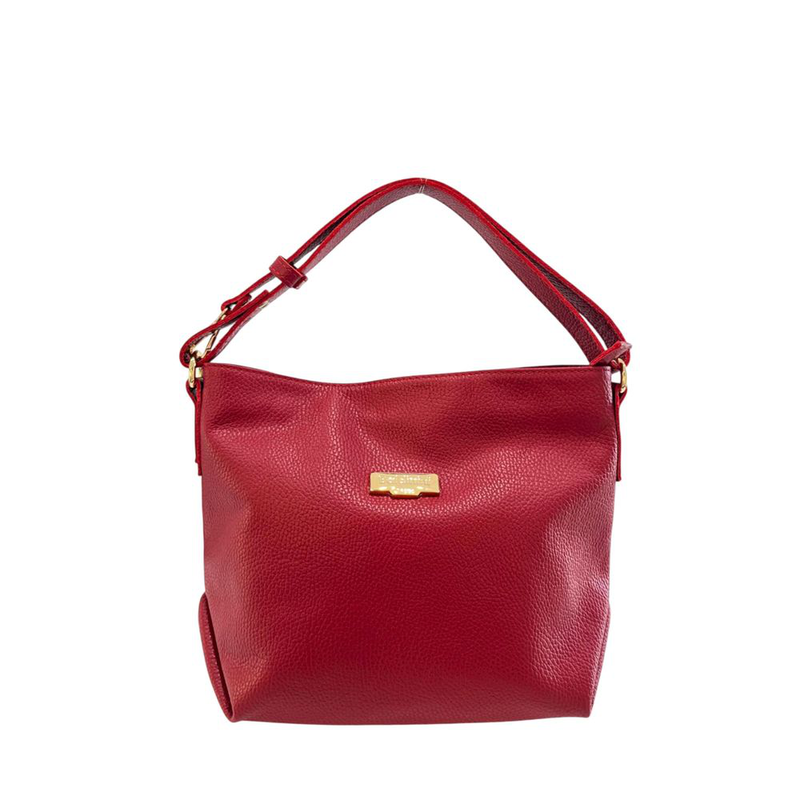 Red leather women shoulder bag-null