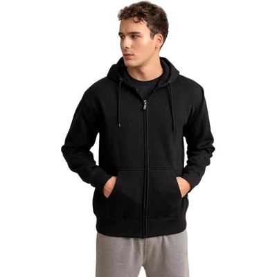 Full zip through mens hoodie, Black, medium