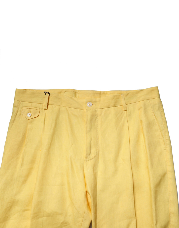 Yellow flax tapered dress men pants-null