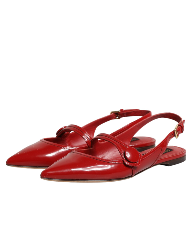 Red leather slingback flats sandals shoes-null