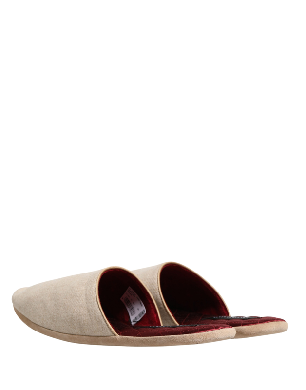 Beige shetland wool red quilted slippers shoes-null