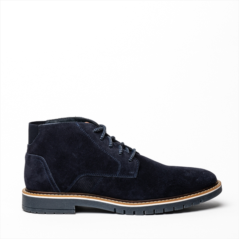 Boston ankle height desert boots with blue outsole image number null