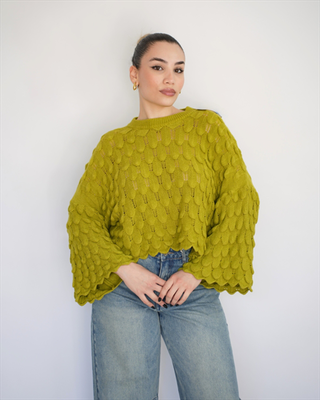 Textured knit top 0168, Green, medium