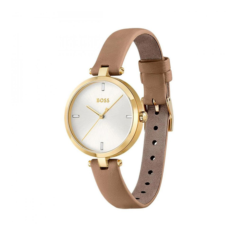 Beige leather dress watch-null