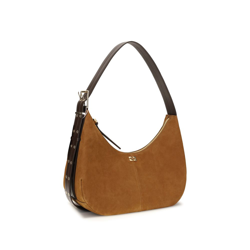 Brown recycled polyester shoulder bag-null
