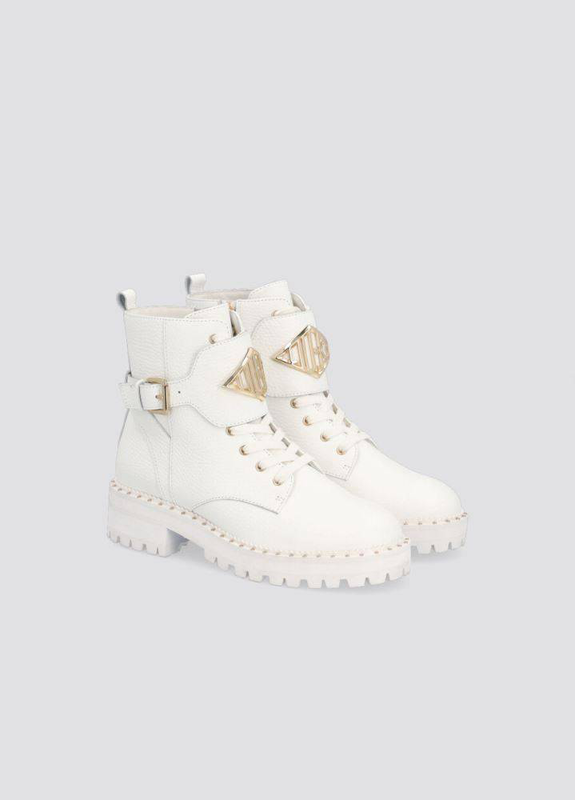 Pink 127 biker leather combat boots-null