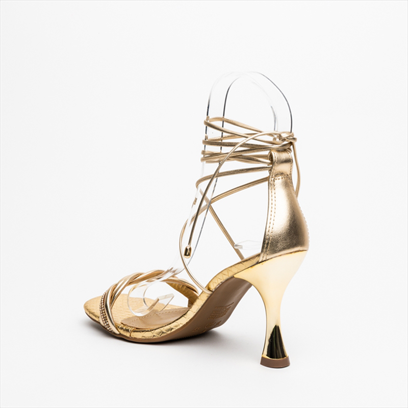 Via marte lace upmetallic flare high heel sandals-null