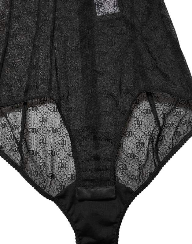Black nylon stretch bodysuit lingerie underwear-null