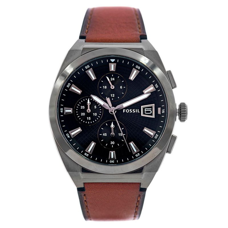 Brown leather dress watch-null