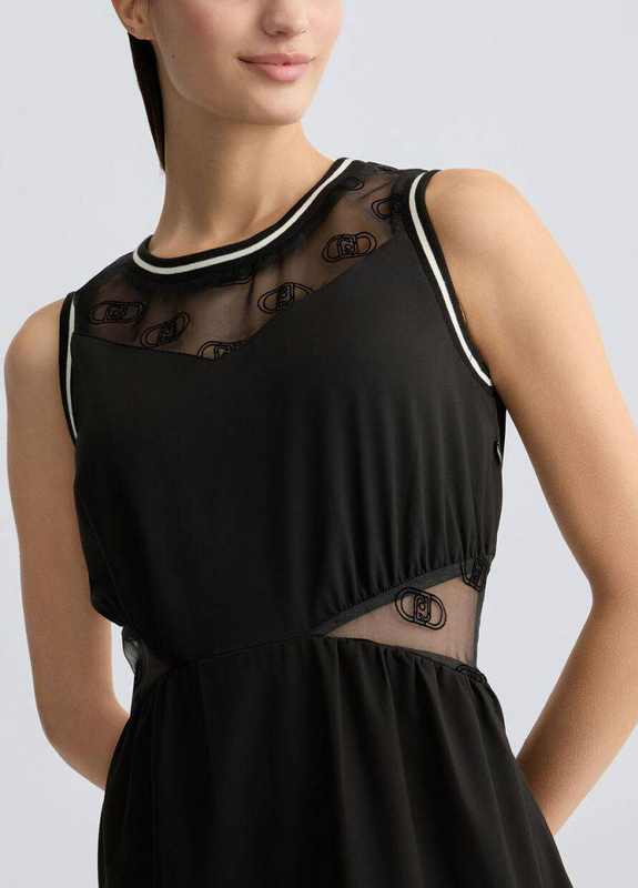 Crew neck dress with tulle details-null
