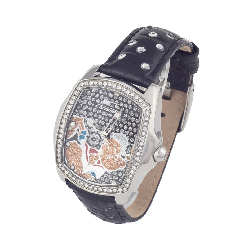 Black leather dress watch-null