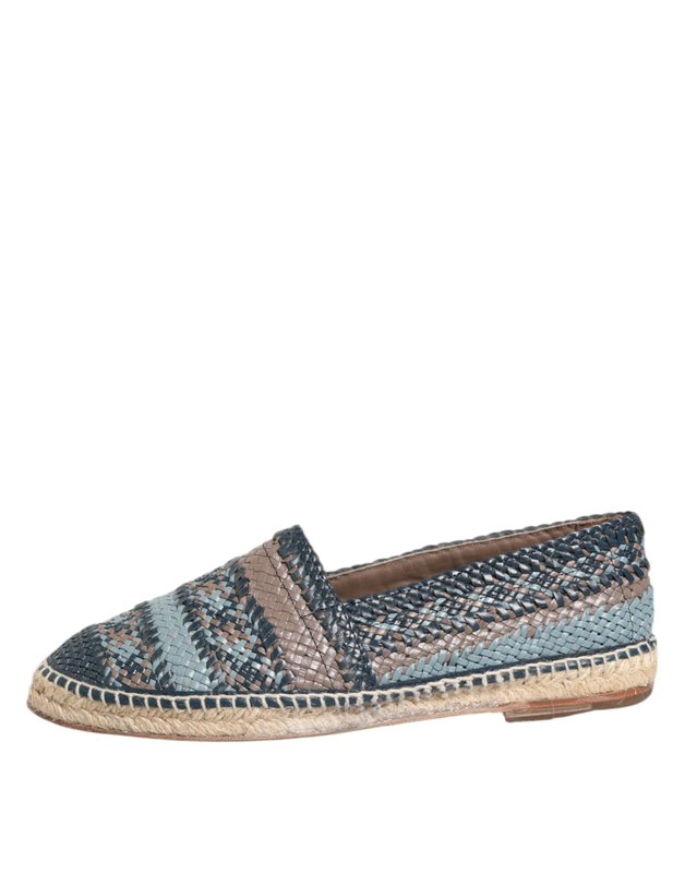 Blue gray woven leather buffalo espadrille shoes-null