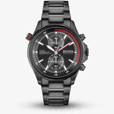 Hugo Boss men’s chronograph quartz stainless steel black dial 46mm watch 1513825, Black, medium