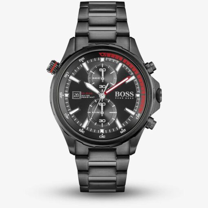 Product image: Hugo Boss men’s chronograph quartz stainless steel black dial 46mm watch 1513825-null