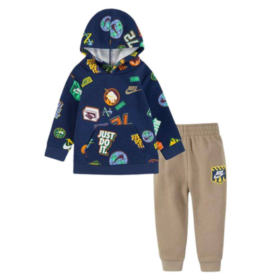 Nike infant outdoor fleece hoodie set, Blue / Kkhaki, medium