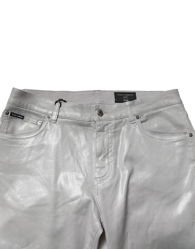 Silver cotton stretch slim denim jeans-null