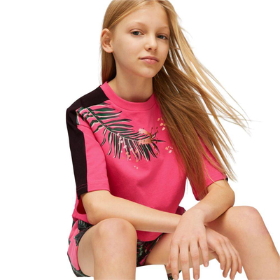T7 vacay queen girls graphic t-shirt, Glow Pink, medium
