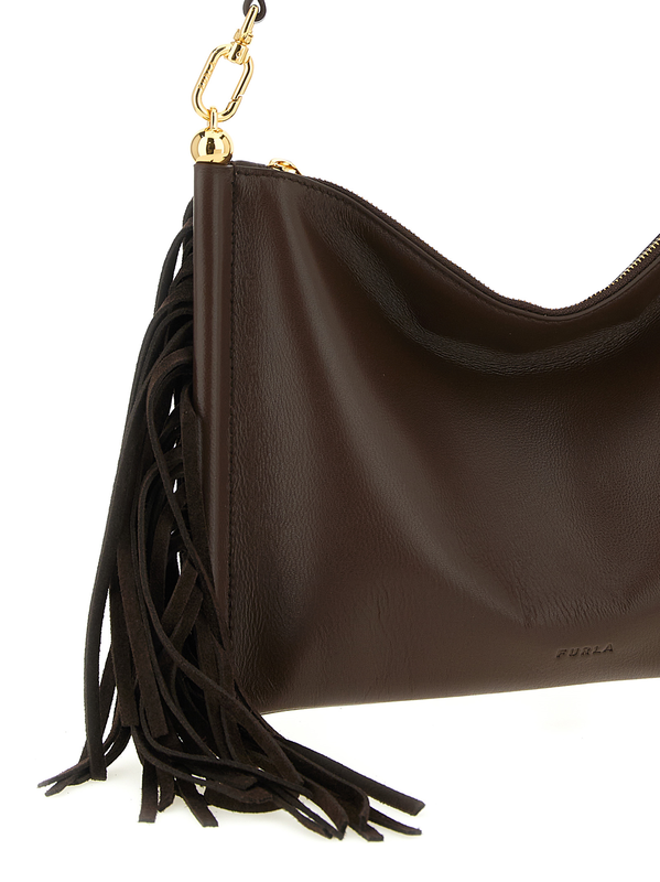 Brown lamb leather shoulder bag-null