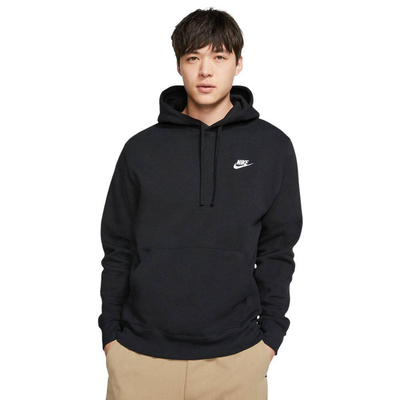 Sportswear club fleece hoodie mens, Black / White, medium