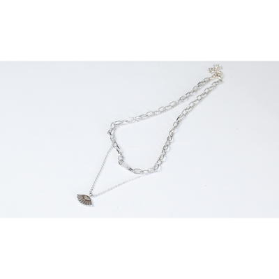 Double Silver Necklace with Chain and Evil Eye, Silver, medium