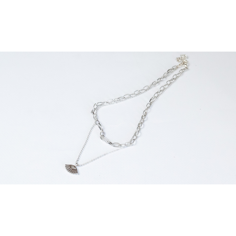 Product image: Double Silver Necklace with Chain and Evil Eye-null