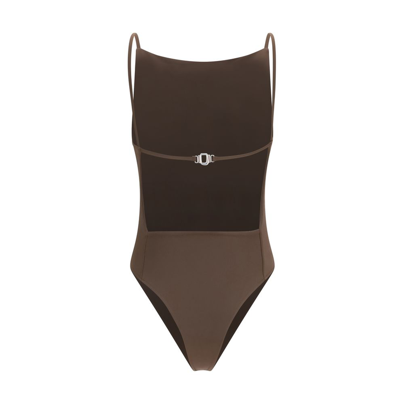 Brown polyamide one-piece swimsuit-null