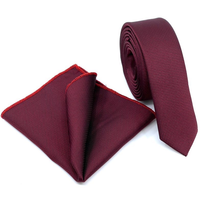 Textured skinny tie with handkerchief image number null