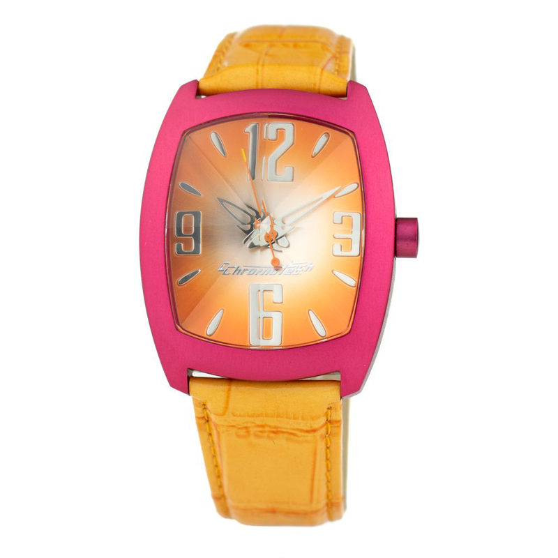 Orange leather dress watch-null