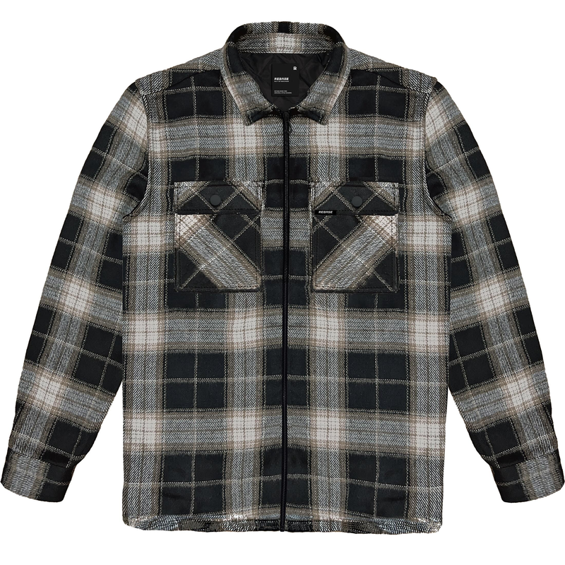Textured check flannel zipper overshirt image number null