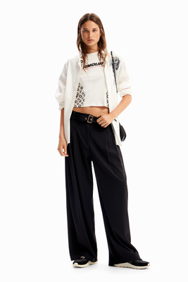 Wide tailored trousers, Black, medium
