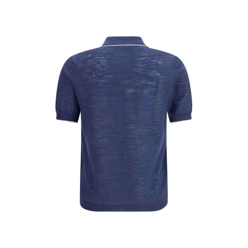Blue linen polo shirt-null