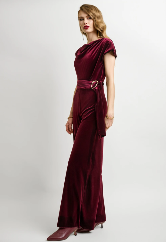 Velvet jumpsuit with belt by desiree - bordeaux , m-null