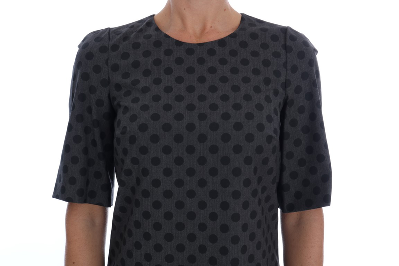 Gray polka dotted wool stretch dress-null