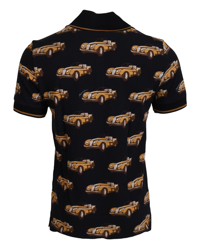 Black car print short sleeve polo t-shirt-null