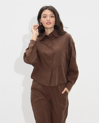 Shirt crop cupro, Ecru, medium