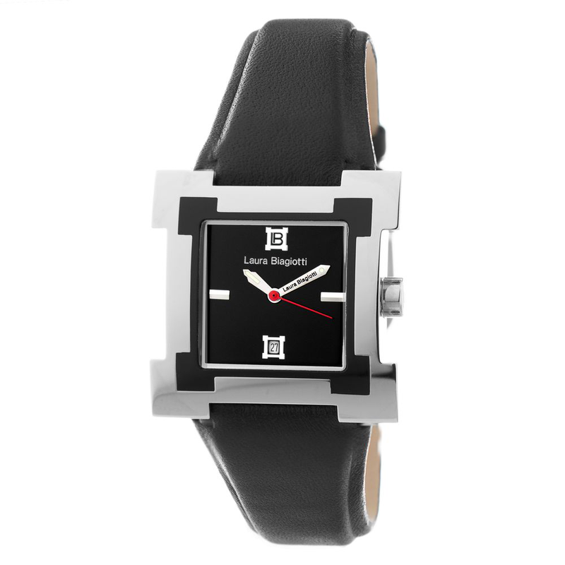 Black leather dress watch-null