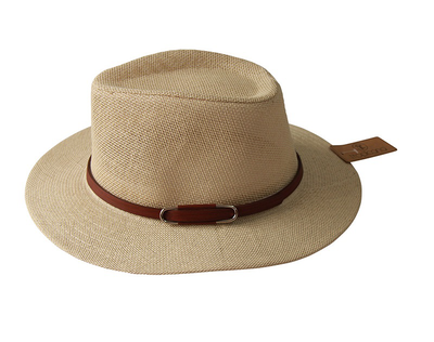 Straw hat with brown detail beige, Beige, medium