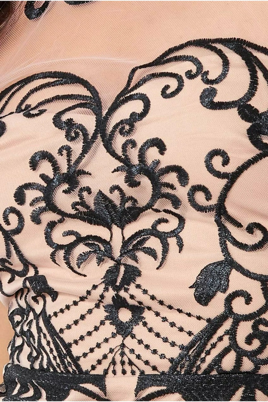 Embroidered mesh  lace maxi with scalloped hem-null