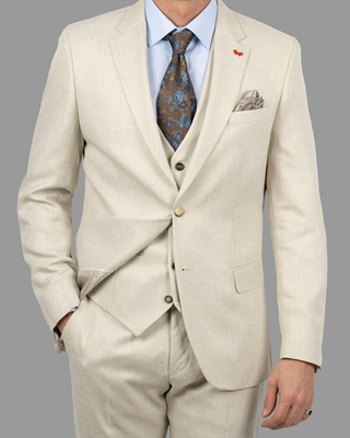 Dezign 3piece slim fit suit in patterned, Beige, medium