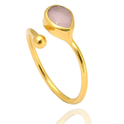 Gem open ring, Rose Quartz-gold Plated 18k, medium