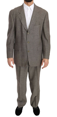 Brown wool regular single  breasted suit, Brown, medium