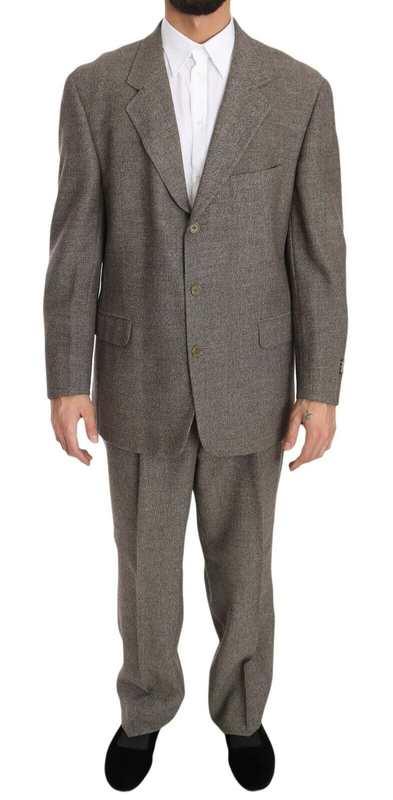Brown wool regular single  breasted suit-null