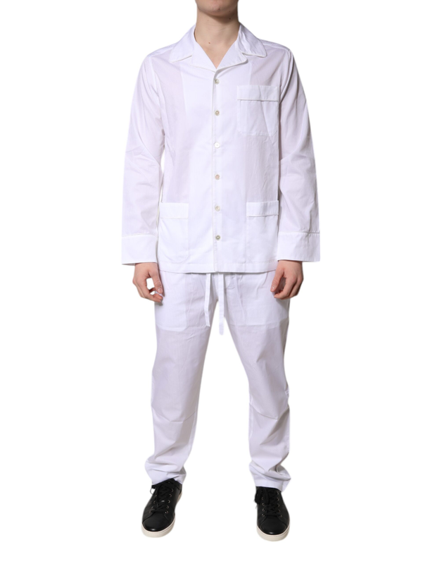 White cotton shirt pants pajama set sleepwear-null