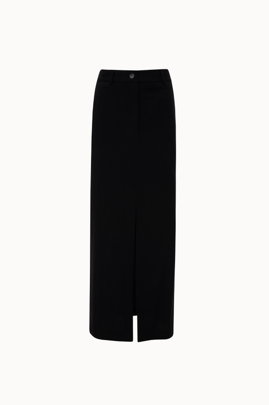 Black straight-line midi skirt-null