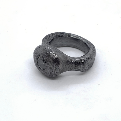Ring pure oxidized silver black diamond